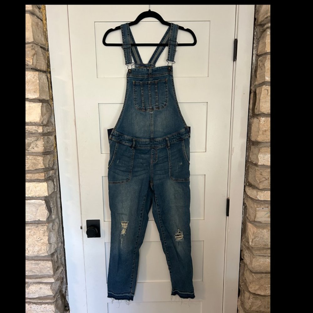 Indigo Blue Side Panel Maternity Overalls Medium